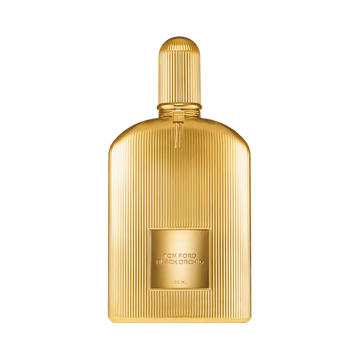 Tom Ford Black Orchid Parfum 100ml gold metallic bottle isolated on a white background at ZARÉ Cosmetics
