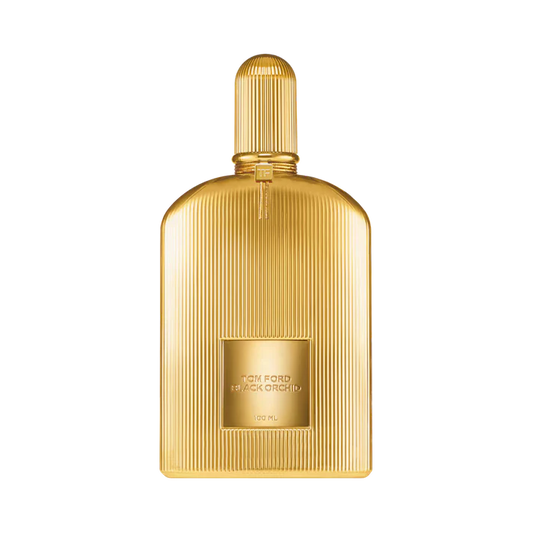 Tom Ford Black Orchid Parfum 100ml gold metallic bottle isolated on a white background at ZARÉ Cosmetics