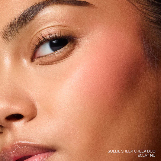Tom Ford Soleil Sheer Cheek Duo in Eclat Nu applied on a model cheek for a radiant glow, at ZARÉ Cosmetics