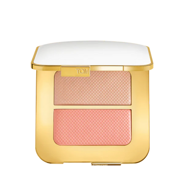 Tom Ford Soleil Sheer Cheek Duo in Eclat Nu featuring highlighter and blush powders in a gold compact at ZARÉ Cosmetics