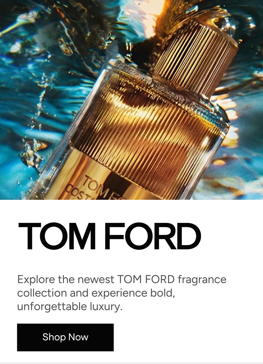 Tom Ford Costa Azzurra luxury fragrance collection mobile banner available on ZARÉ Cosmetics