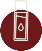 Minimalist skincare toner bottle icon with liquid droplet graphic inside a maroon circular logo backdrop at ZARÉ Cosmetics