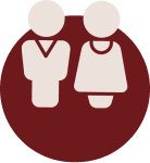 Minimalist couple avatar graphics of a man and woman inside a maroon circular logo backdrop at ZARÉ Cosmetics