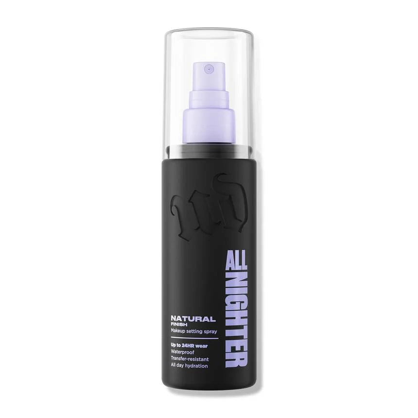 Urban Decay All Nighter natural finish makeup setting spray bottle with clear cap isolated on ZARÉ Cosmetics