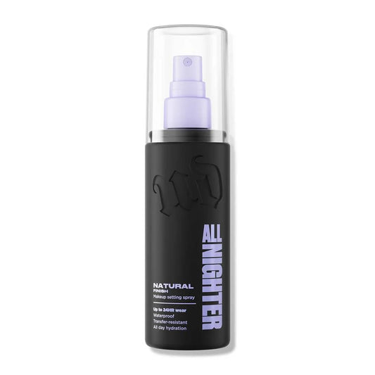 Urban Decay All Nighter natural finish makeup setting spray bottle with clear cap isolated on ZARÉ Cosmetics